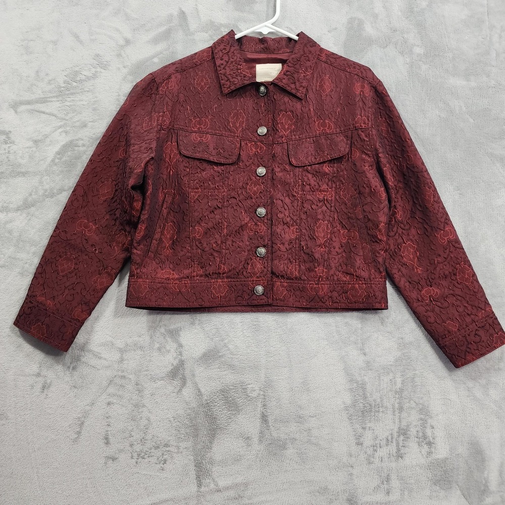 J. Jill Jacket‎ Womens XSP Petite Red Black Floral Jacquard Textured Jean Cut